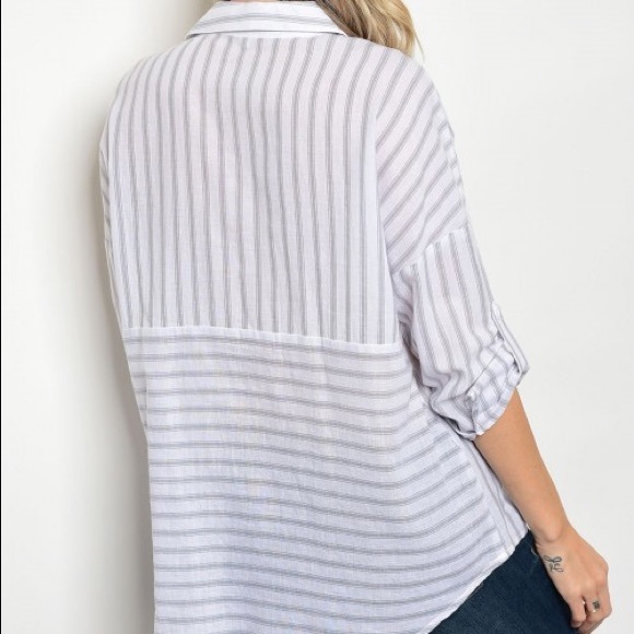 [LAST ONE] Grey & White Striped Lace Up Top - Picture 2 of 7
